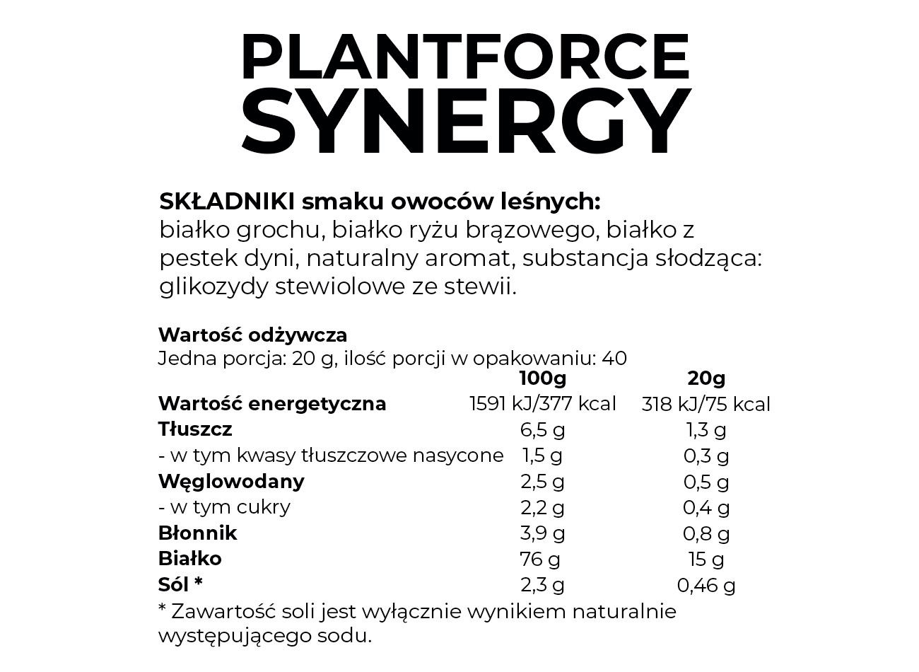 Białko Synergy owocer leśne - wartości odżywcze