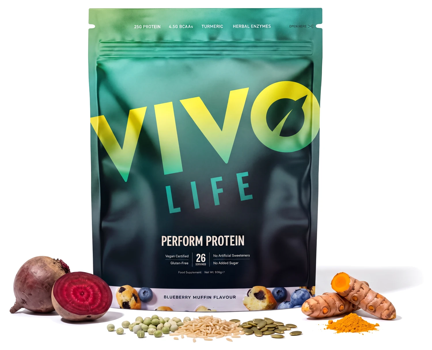 Vivo Life PERFORM jagodowy muffin 936 g, wegańskie białko roślinne w proszku z BCAA