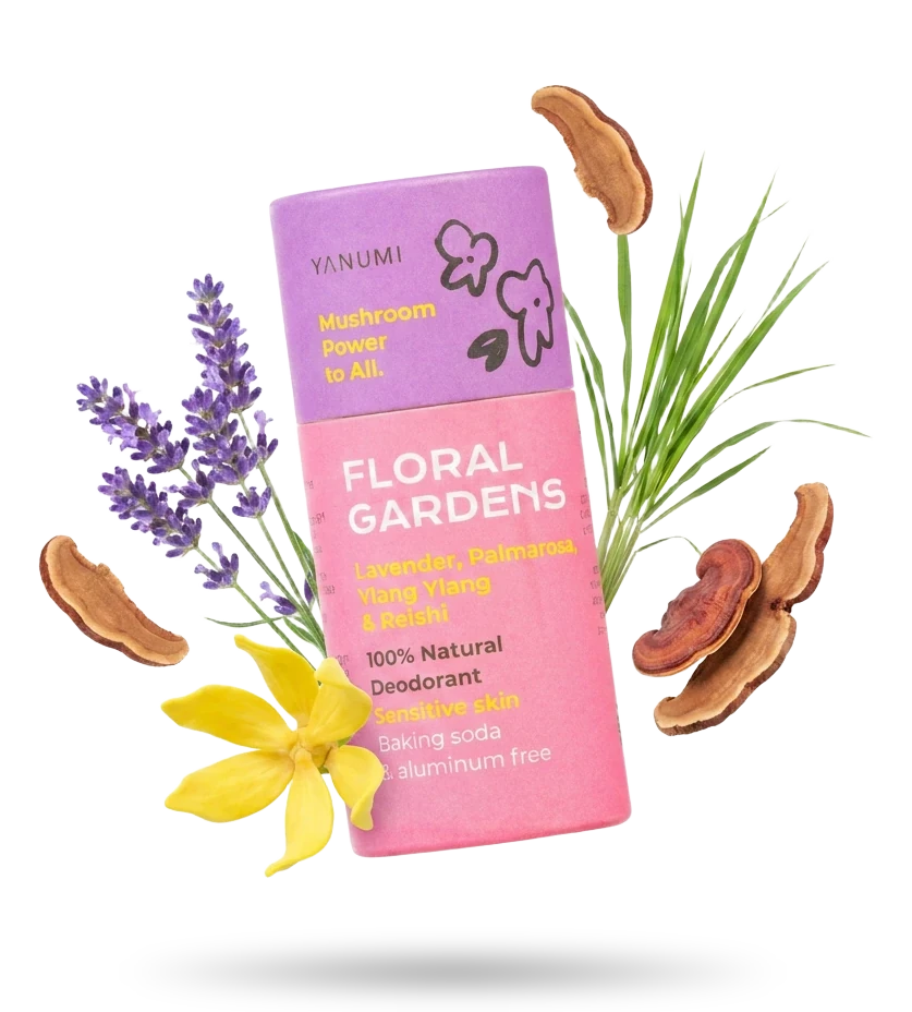 Naturalny dezodorant Yanumi Floral Gardens 60 ml z lawendą, palmarosą, ylang ylang i reishi