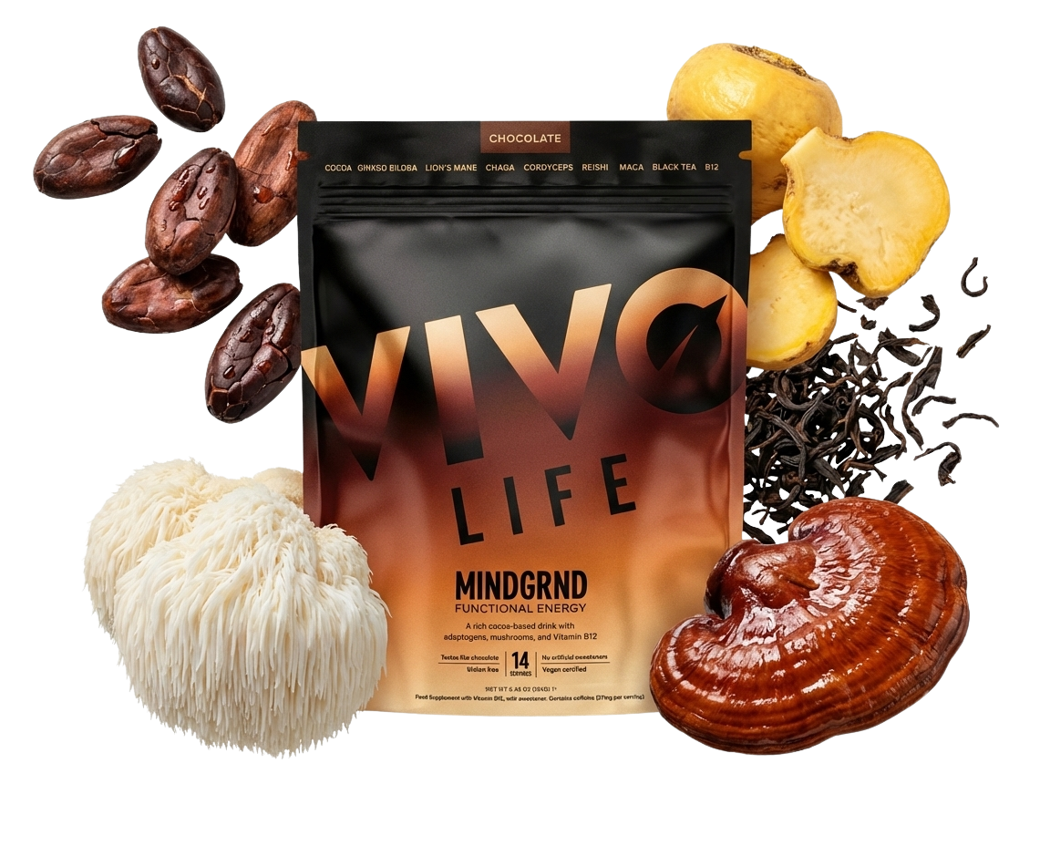 Vivo Life MINDGRND Chocolate — opakowanie z kakao, grzybami funkcjonalnymi i adaptogenami