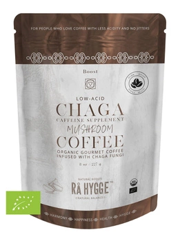 BIO KAWA z CHAGA Ra Hygge w ziarnach - ekologiczna, niskokwasowa z ekstraktem Chaga (227g)