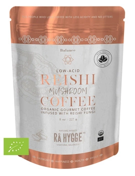 BIO KAWA z REISHI Ra Hygge w ziarnach - ekologiczna, niskokwasowa z ekstraktem Reishi (100g)